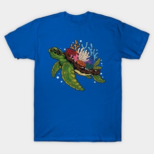 Marine Marvel: Majestic Sea Turtle with Coral Reef Shell T-Shirt